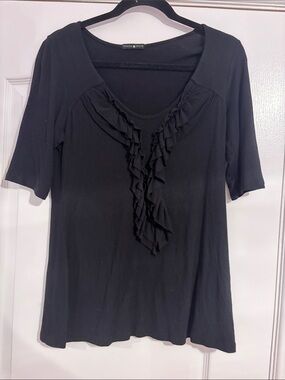 Tammy Mars Black Ruffle V-Neck Short Sleeve Top
